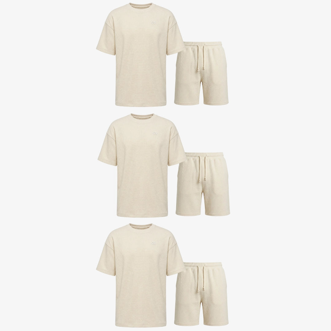 Schlafanzug Set Waffle Herren kurz | Beige – 11