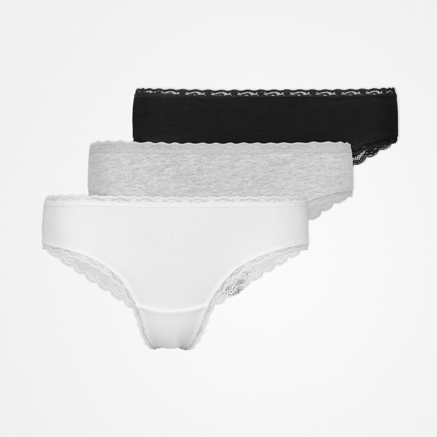 Brazilian Slips mit Spitze | Mix (Weiß/Hellgrau/Schwarz) – 12