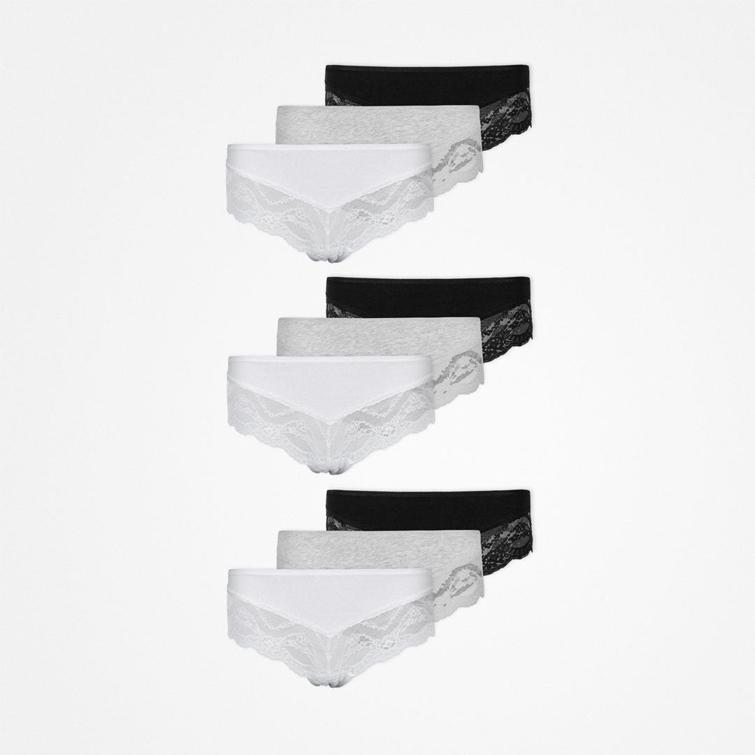 Hipster Panties mit Spitze | Mix (Weiß/Hellgrau/Schwarz) – 15