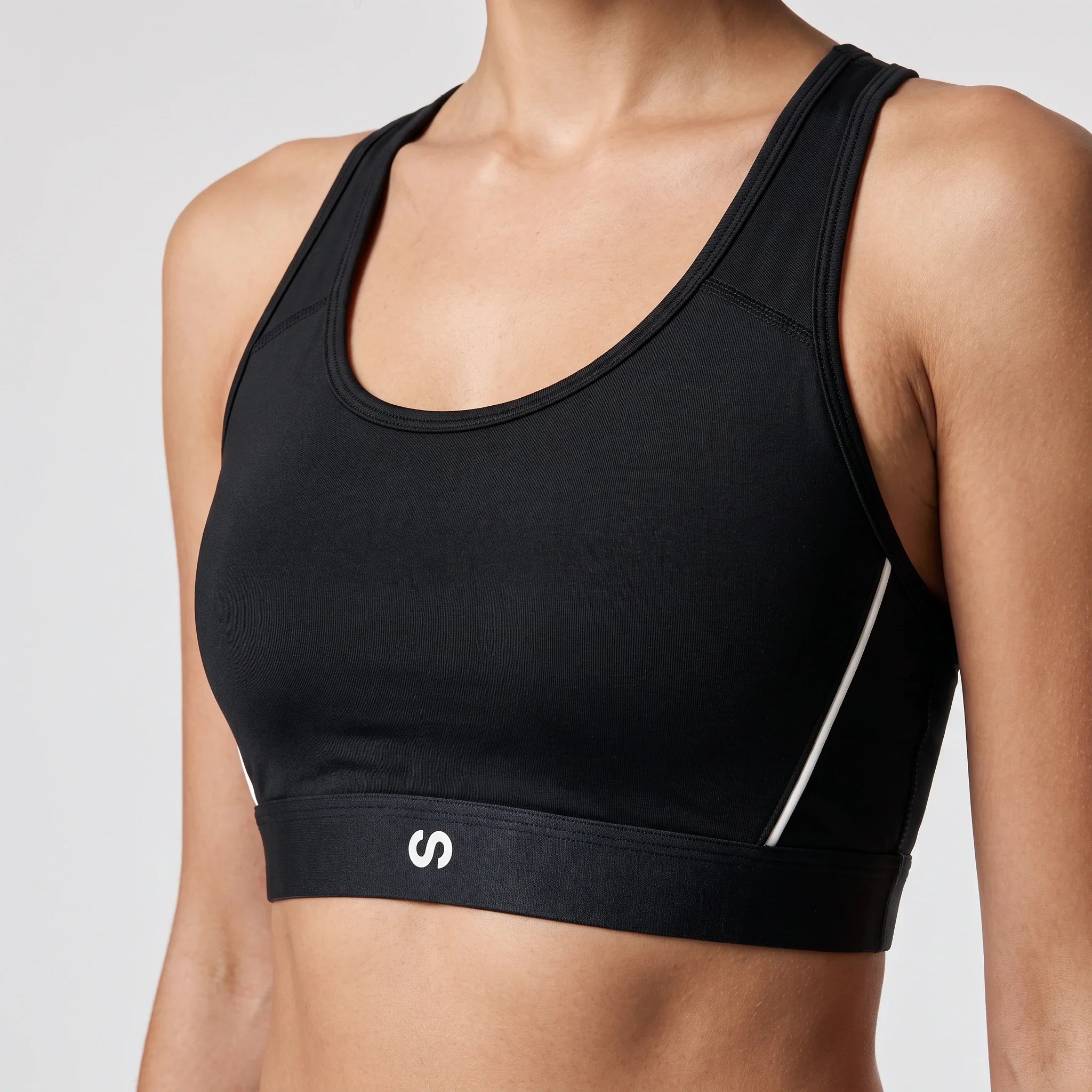 Sport-BH Damen mit Retro Kontraststreifen | Schwarz – 9
