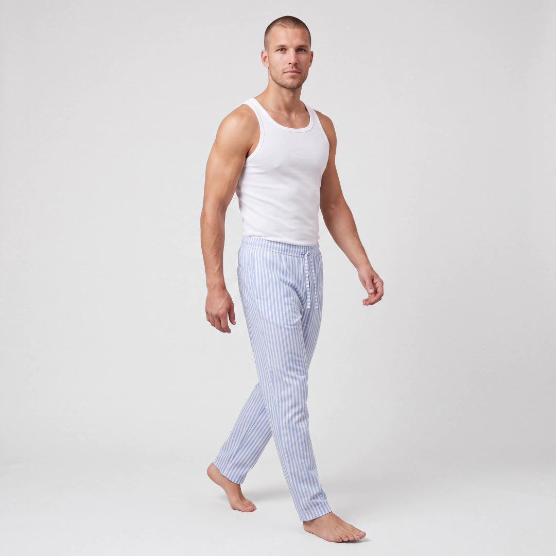 Schlafanzug Set Gestreift Herren Lang | Blue Breeze/Weiß – 6