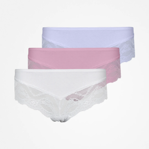 Hipster Panties mit Spitze | Mix (Weiß/Rosa/Lila)