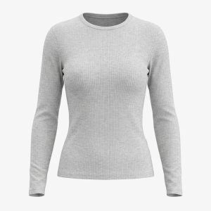Langarmshirt Damen Rippstruktur | Hellgrau Meliert
