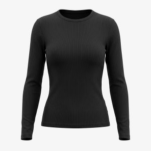 Langarmshirt Damen Rippstruktur | Schwarz