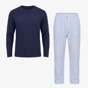 Schlafanzug Set Gestreift Herren Lang | Blue Breeze/Weiß