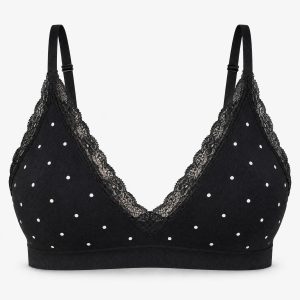 Seamless Spitzen Bralette | Schwarz mit weißen Pünktchen